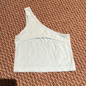 NWOT Suzette collection light blue sea foam one shoulder cut out crop top